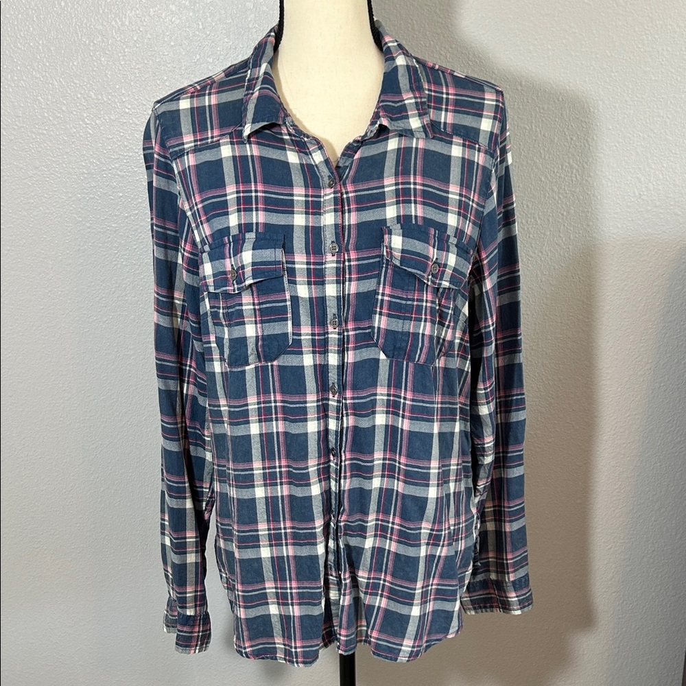 Maurices Blue and Pink Plaid Button Down Shirt